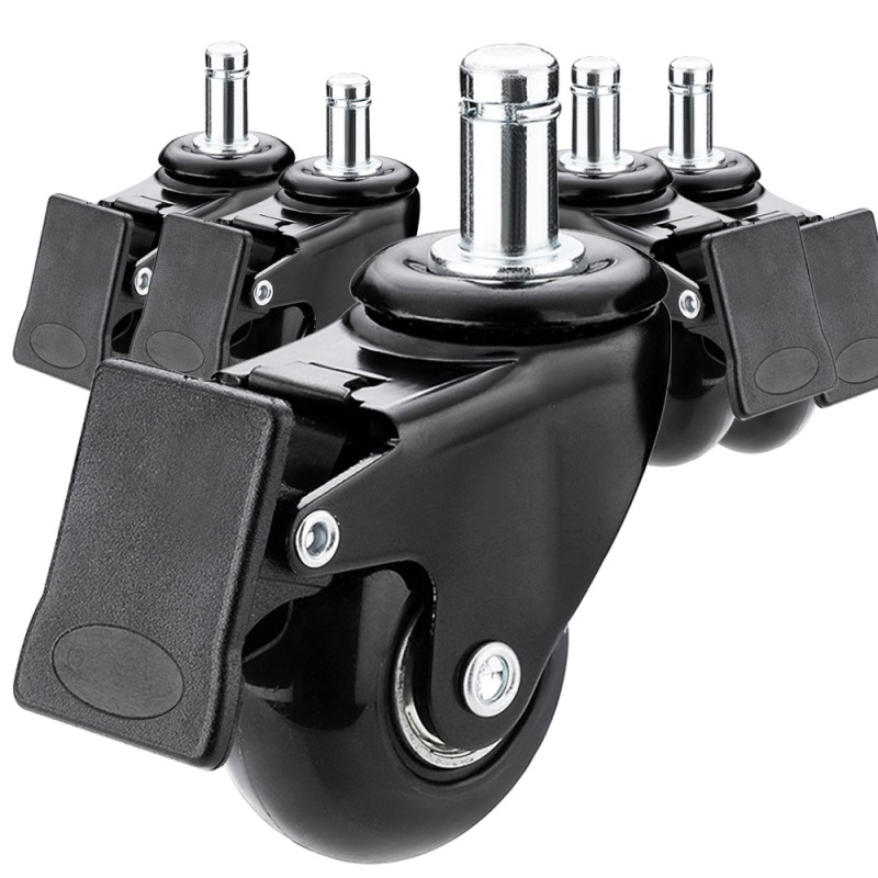 Office Chair Caster PU Swivel Wheels Replacement 2 inch with brake， Set of 5 (Item # 24C050SB) 
