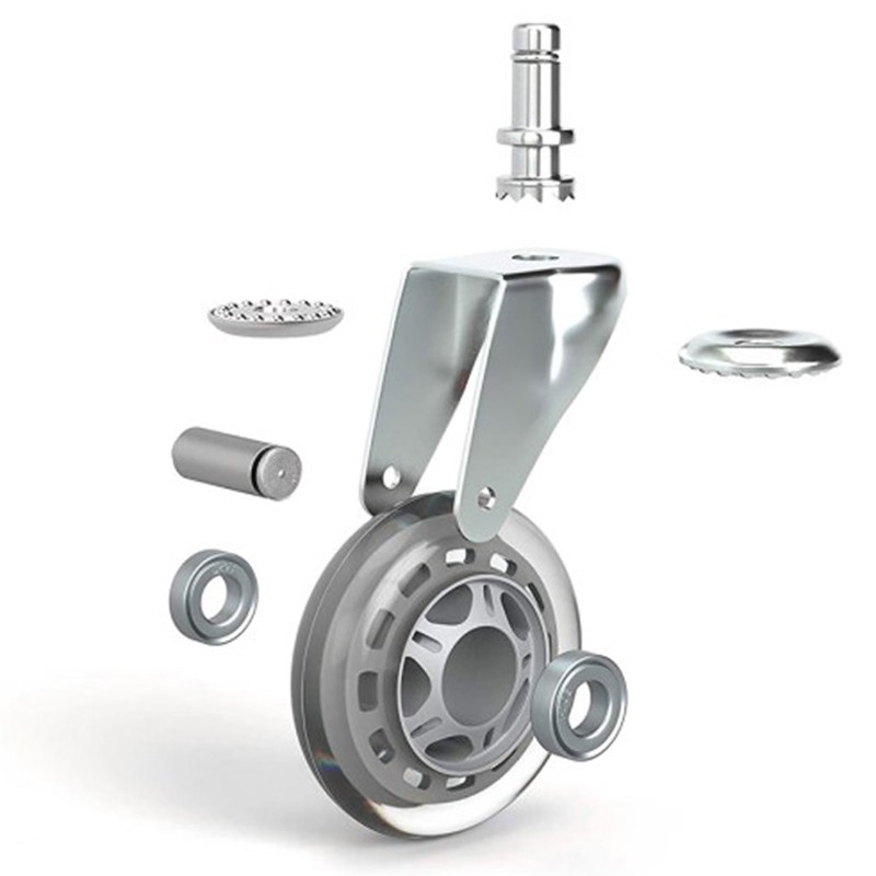 Silver Office Chair Wheels Replacement for Hardwood Floors and Carpet, PU Casters no Noise Safe Rolling, Set of 5 Heavy Duty Rollerblade Casters Fits 99% Office Chairs (Item #24C075SC) 