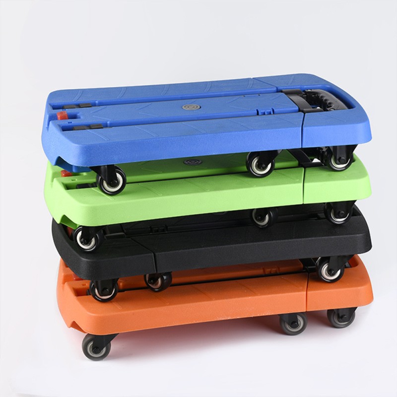 Folding Hand Truck, 350 lbs Capacity Luggage Cart, Utility Dolly Platform Cart with 6 Wheels & 2 Elastic Ropes for Luggage, Travel, Shopping, Moving, Office Use - Black （Item # 6WF-600BK） 