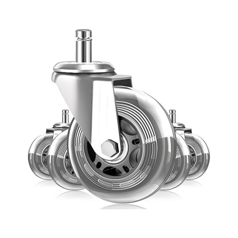 Silver Office Chair Wheels Replacement for Hardwood Floors and Carpet, PU Casters no Noise Safe Rolling, Set of 5 Heavy Duty Rollerblade Casters Fits 99% Office Chairs (Item #24C075SC) 